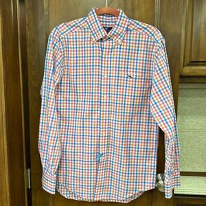 Vineyard Vines checked Tucker Shirt small pink blue peach